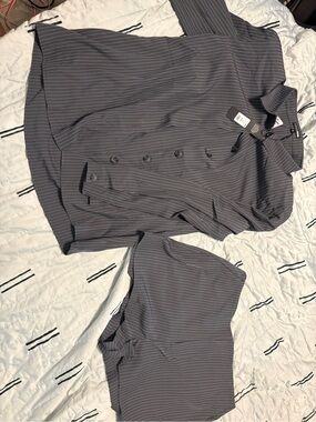 Fashion Nova Grey Pinstripe Button-Up Top